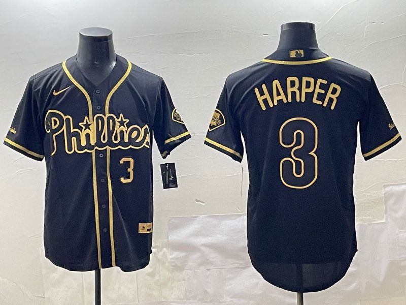 Men Philadelphia Phillies #3 Harper Black Gold Game 2025 Nike MLB Jersey style 2->texas rangers->MLB Jersey